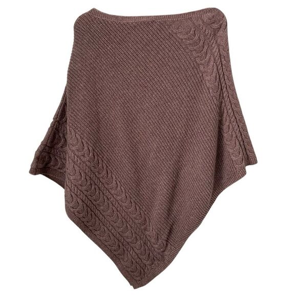 J Jill Poncho Heather Mocha Cable Ribbed Knit Cape Pullover One Size - Picture 2 of 8